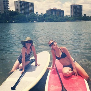Paddle boarding in Sarasota with Laura. (I'm the one NOT in the bikini.)