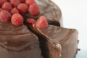 Chocolate Cake Slice with Raspberries